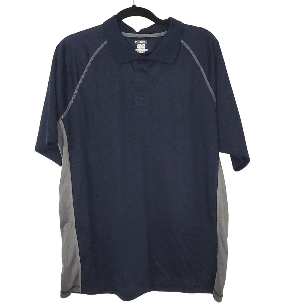 Moheen Mens Polo Shirt Large Blue Gray Cool Dri Outdoor Athleisure Golf Active